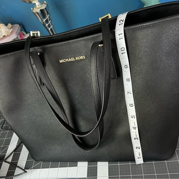 Michael Kors Jetset Authentic Black shoulder Sofiano Leather Women’s Tote Bag - Picture 14 of 15